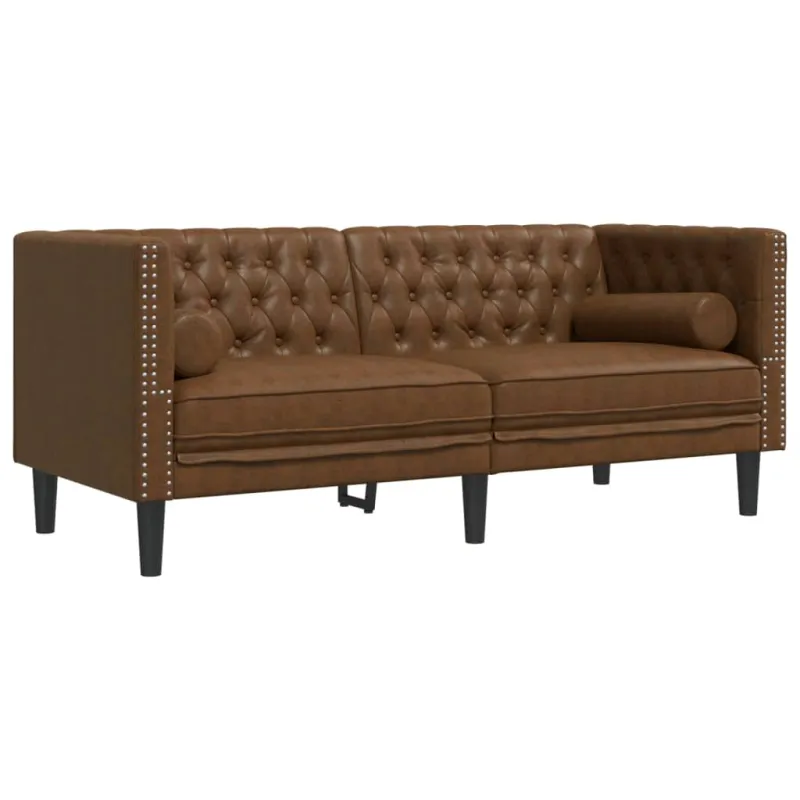 Chesterfield sofų komplektas su pagalvėlėmis, 2 dalių, rudas