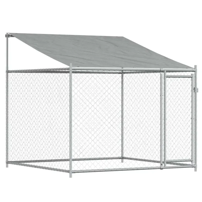 Narvas šunims su stogu ir durimis, pilkas, 6x2x2m, plienas