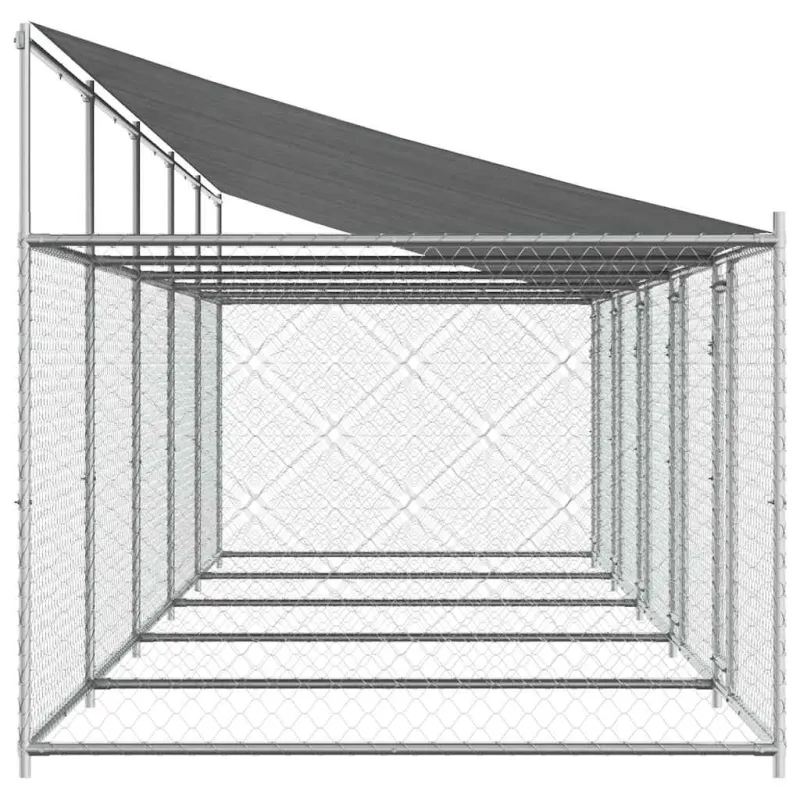 Narvas šunims su stogu ir durimis, pilkas, 10x2x2m, plienas