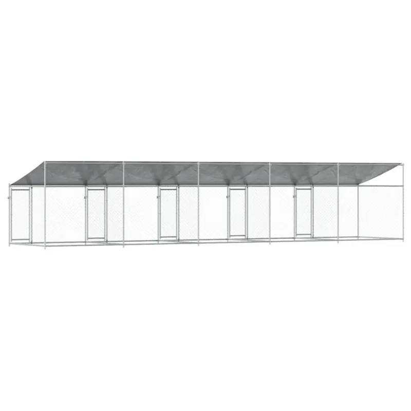 Narvas šunims su stogu ir durimis, pilkas, 10x2x2m, plienas