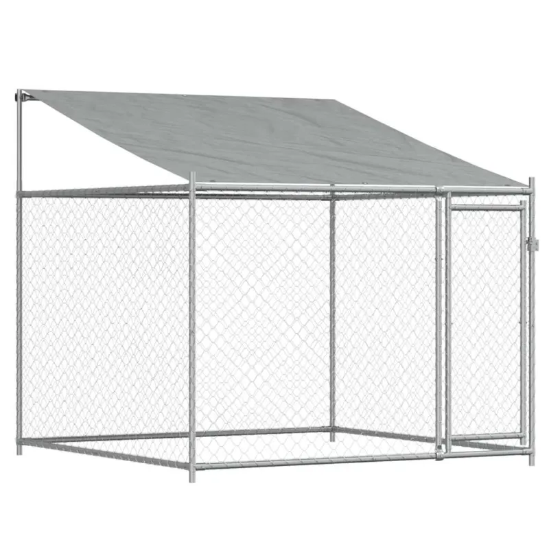 Narvas šunims su stogu ir durimis, pilkas, 10x2x2m, plienas