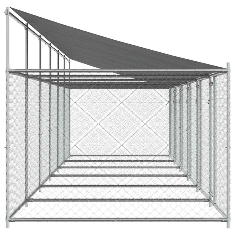 Narvas šunims su stogu ir durimis, pilkas, 12x2x2m, plienas