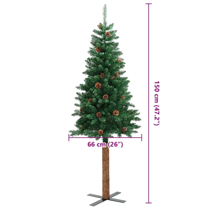 Kalėdų eglutė su kankorėžiais, žalia, 150cm, PVC ir mediena