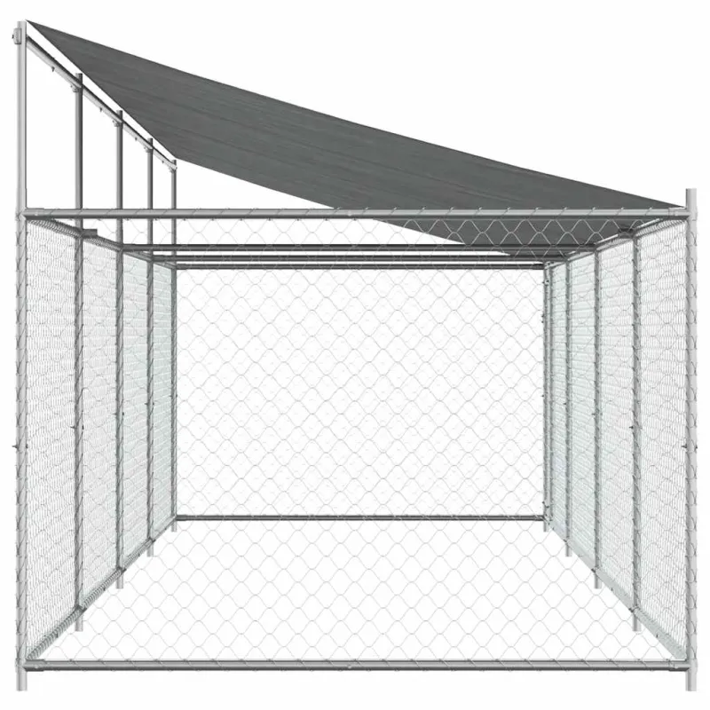 Narvas šunims su stogu ir durimis, pilkas, 8x2x2m, plienas