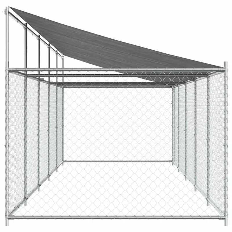 Narvas šunims su stogu ir durimis, pilkas, 10x2x2m, plienas