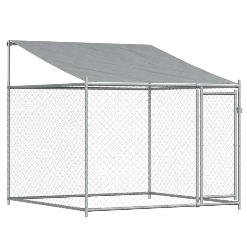 Narvas šunims su stogu ir durimis, pilkas, 10x2x2m, plienas