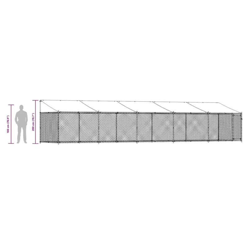Narvas šunims su stogu ir durimis, pilkas, 10x2x2m, plienas