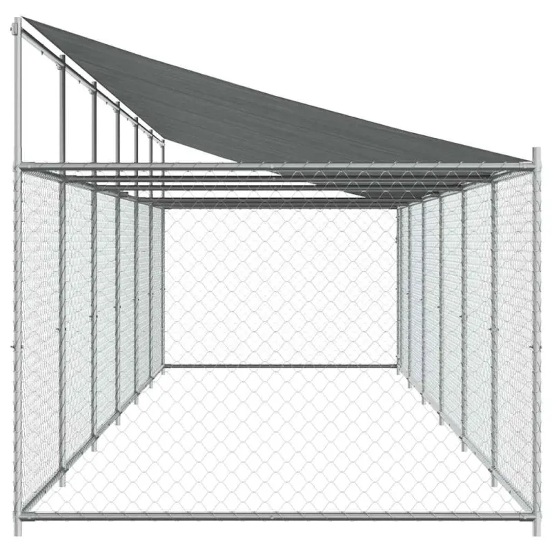 Narvas šunims su stogu ir durimis, pilkas, 12x2x2m, plienas