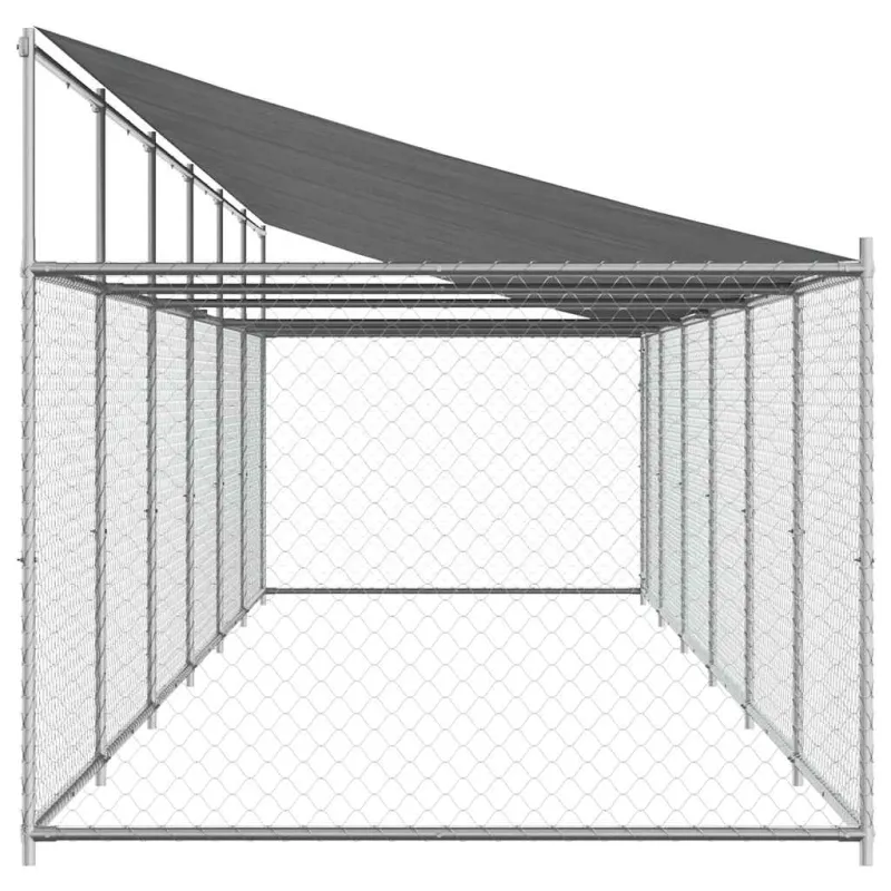 Narvas šunims su stogu ir durimis, pilkas, 12x2x2m, plienas