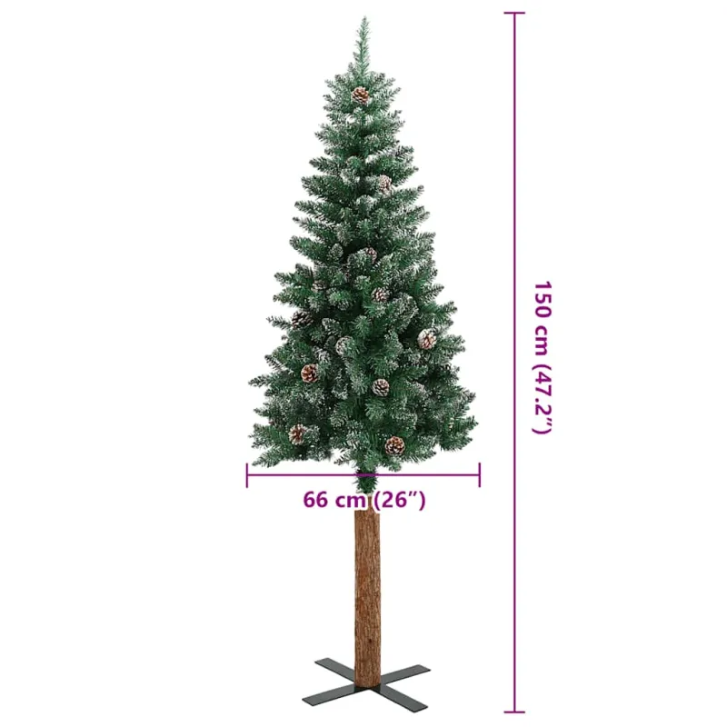 Kalėdų eglutė su tikra mediena ir baltu sniegu, žalia, 150cm