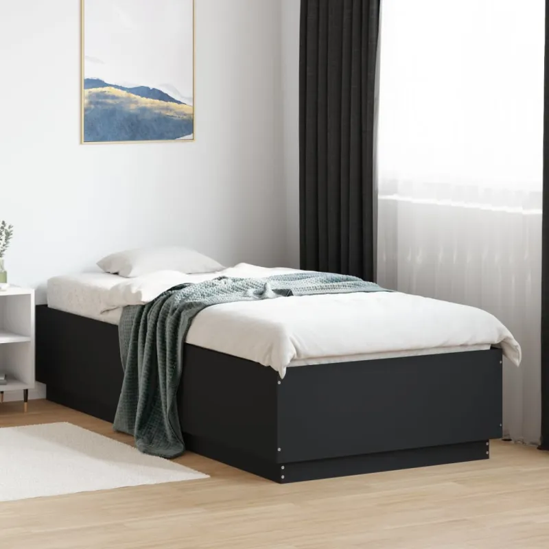 Lovos rėmas su LED, juodas, 100x200cm, apdirbta mediena
