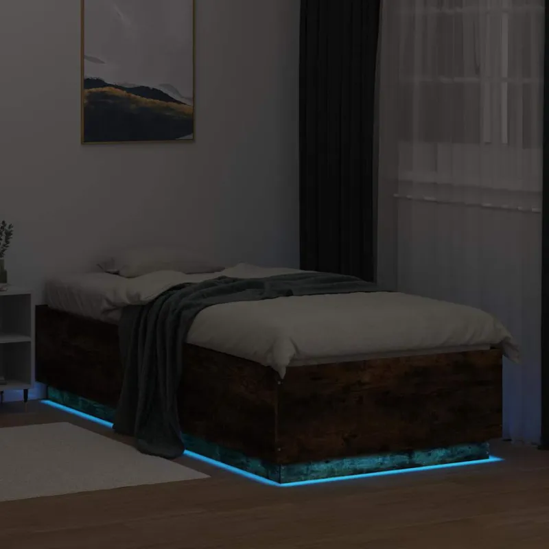 Lovos rėmas su LED, dūminio ąžuolo, 100x200cm, apdirbta mediena