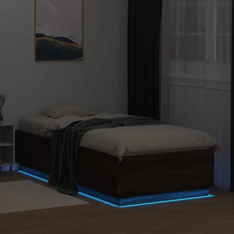Lovos rėmas su LED, rudas ąžuolo, 100x200cm, apdirbta mediena