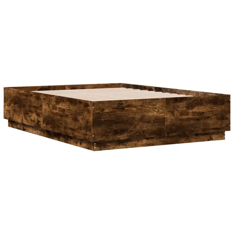 Lovos rėmas su LED, dūminio ąžuolo, 135x190cm, apdirbta mediena