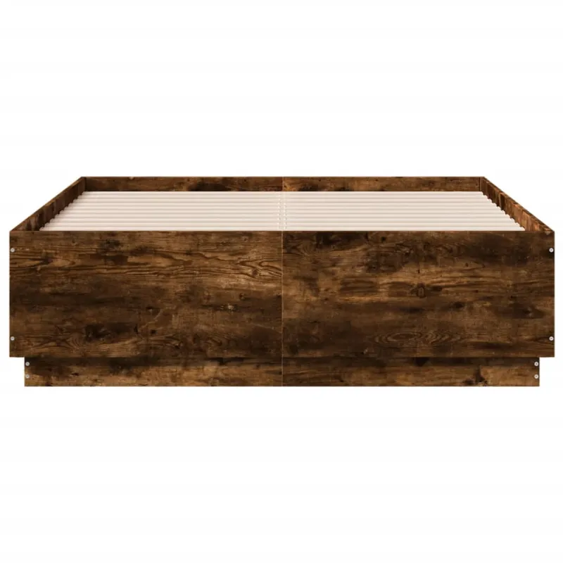 Lovos rėmas su LED, dūminio ąžuolo, 135x190cm, apdirbta mediena