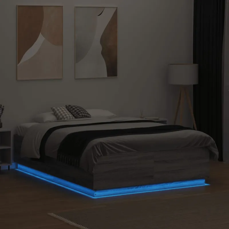 Lovos rėmas su LED, pilkas ąžuolo, 120x190cm, apdirbta mediena