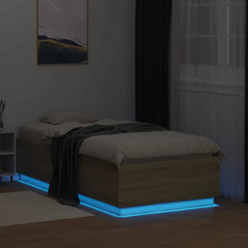 Lovos rėmas su LED, ąžuolo, 75x190cm, apdirbta mediena