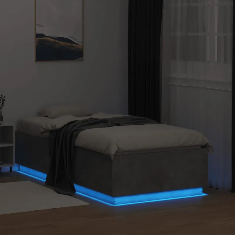 Lovos rėmas su LED, betono pilkas, 75x190cm, apdirbta mediena