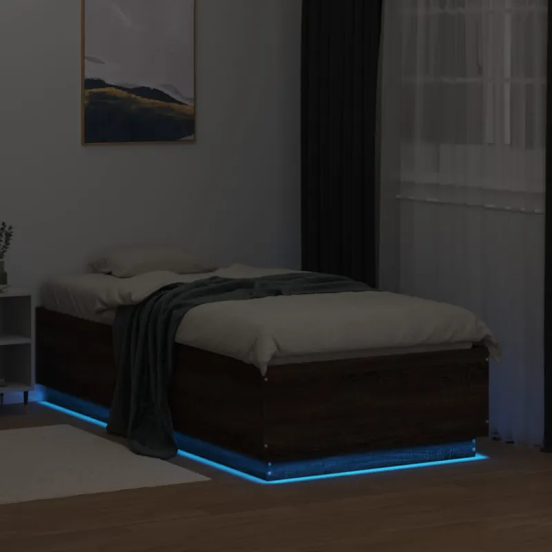 Lovos rėmas su LED, rudas ąžuolo, 75x190cm, apdirbta mediena
