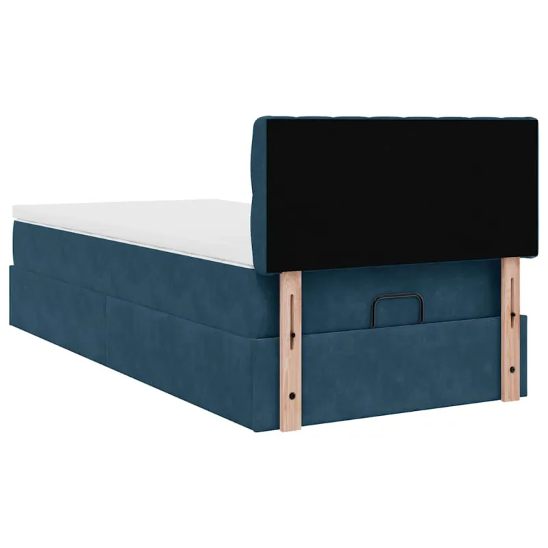 Osmanų lovos rėmas su čiužiniu, mėlynas, 90x200cm, aksomas