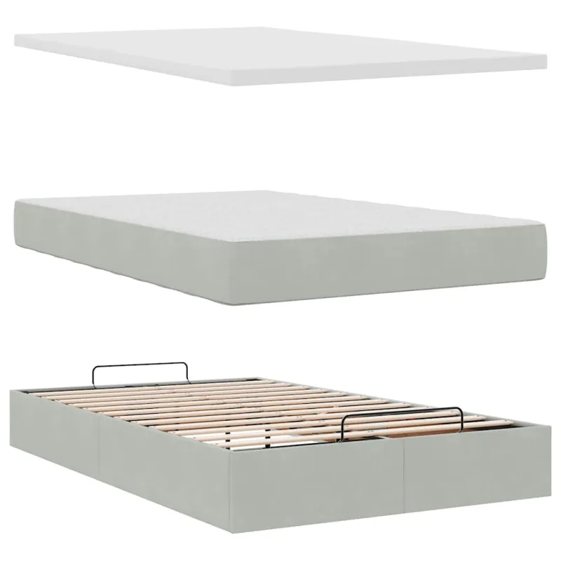 Osmanų lovos rėmas su čiužiniu, pilkas, 120x200cm, aksomas