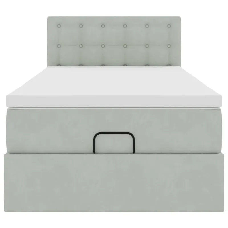 Osmanų lovos rėmas su čiužiniu, pilkas, 90x190cm, aksomas