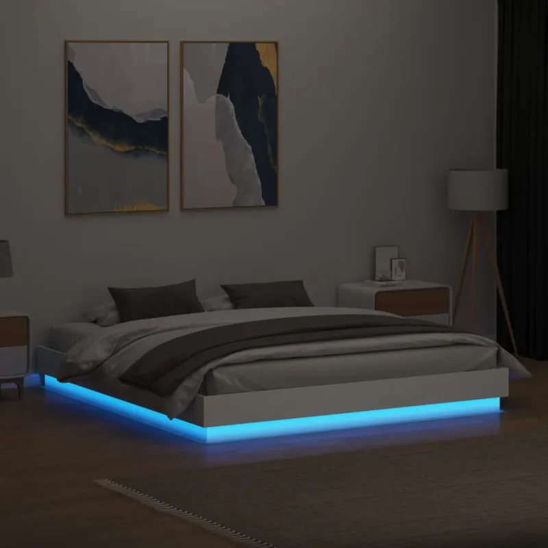 Lovos rėmas su LED lemputėmis, baltos spalvos, 180x200cm