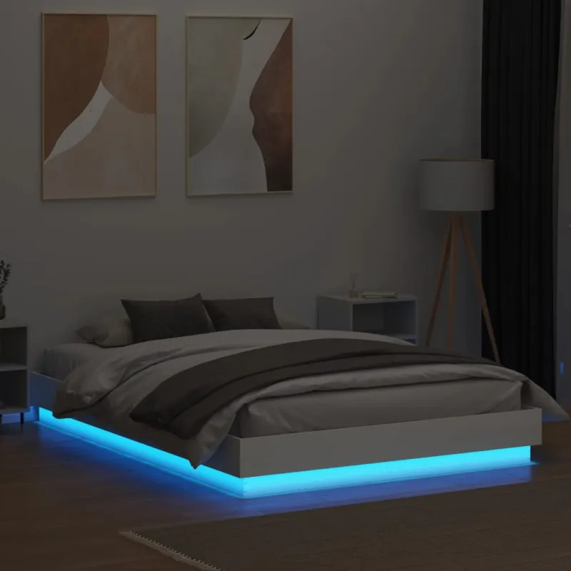Lovos rėmas su LED lemputėmis, baltos spalvos, 150x200cm