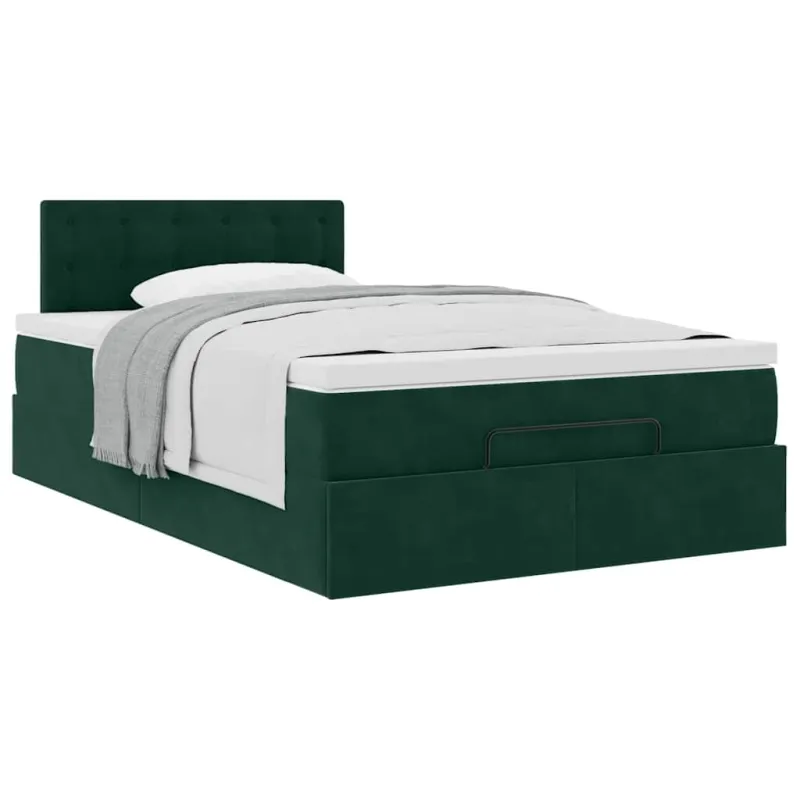 Osmanų lova su čiužiniu, tamsiai žalias, 120x190 cm, aksomas