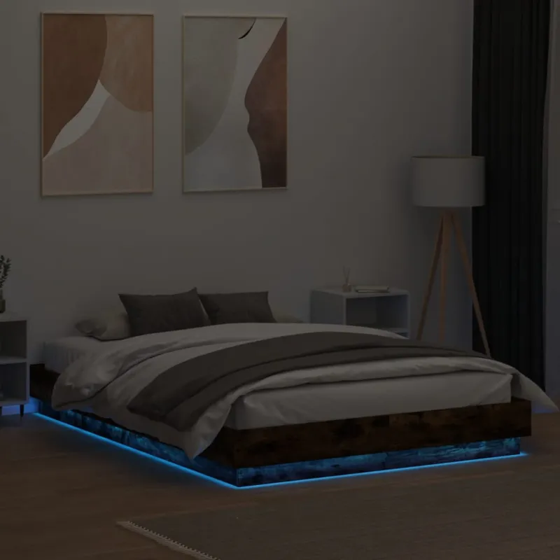 Lovos rėmas su LED lemputėmis, dūminio ąžuolo, 120x200cm