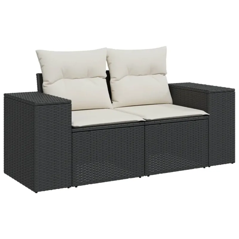 Sofoksen 6-os osainen setti tyynyine, musta, polyrattana