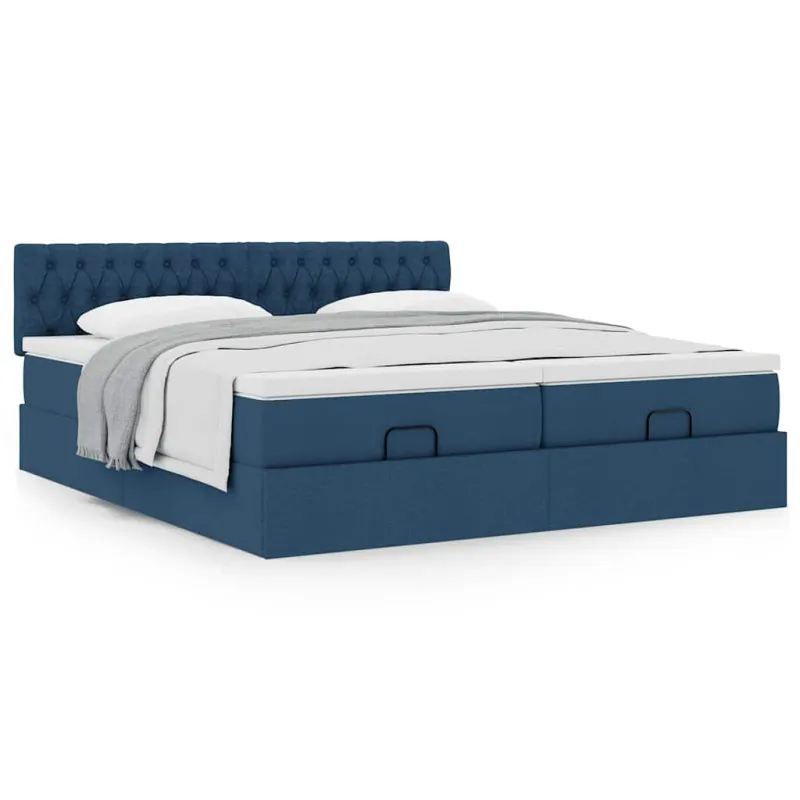 Osmanų lovos rėmas su čiužiniais, mėlynas, 160x200cm, audinys