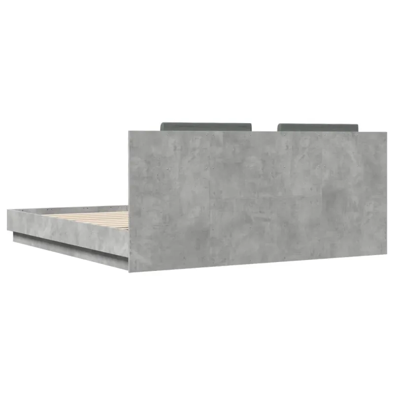 Lovos rėmas su galvūgaliu ir LED, betono pilkas, 200x200cm