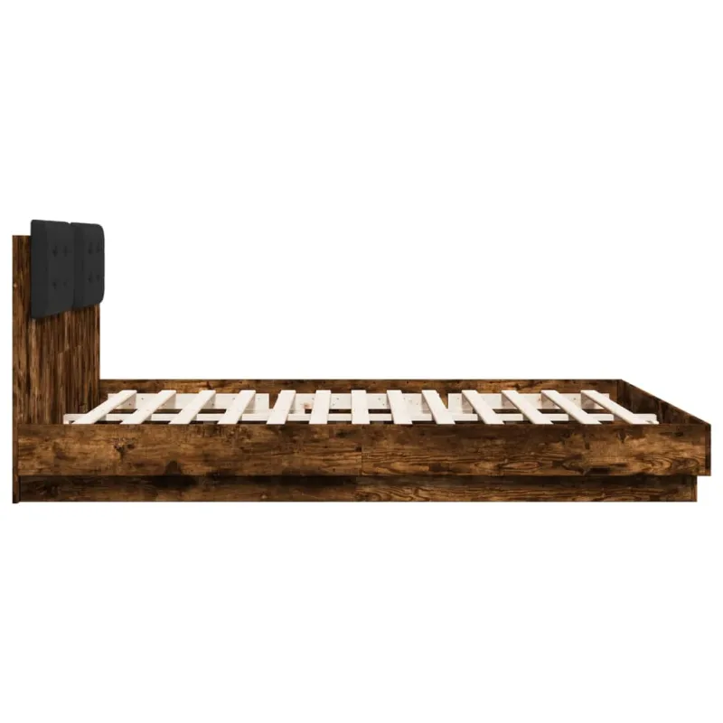 Lovos rėmas su galvūgaliu ir LED, dūminio ąžuolo, 180x200cm