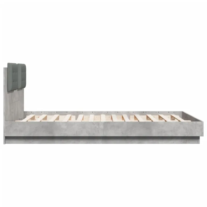 Lovos rėmas su galvūgaliu ir LED, betono pilkas, 150x200cm