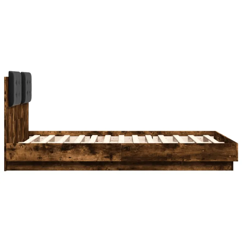 Lovos rėmas su galvūgaliu ir LED, dūminio ąžuolo, 120x190cm