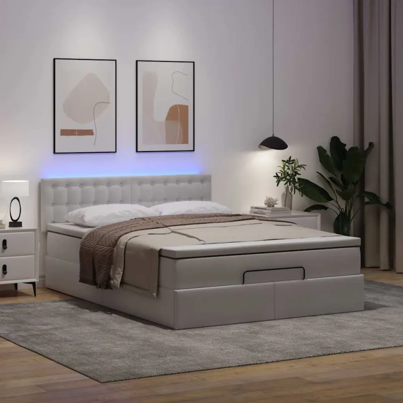 Osmanų lova su čiužiniais ir LED, 140x190cm, dirbtinė oda