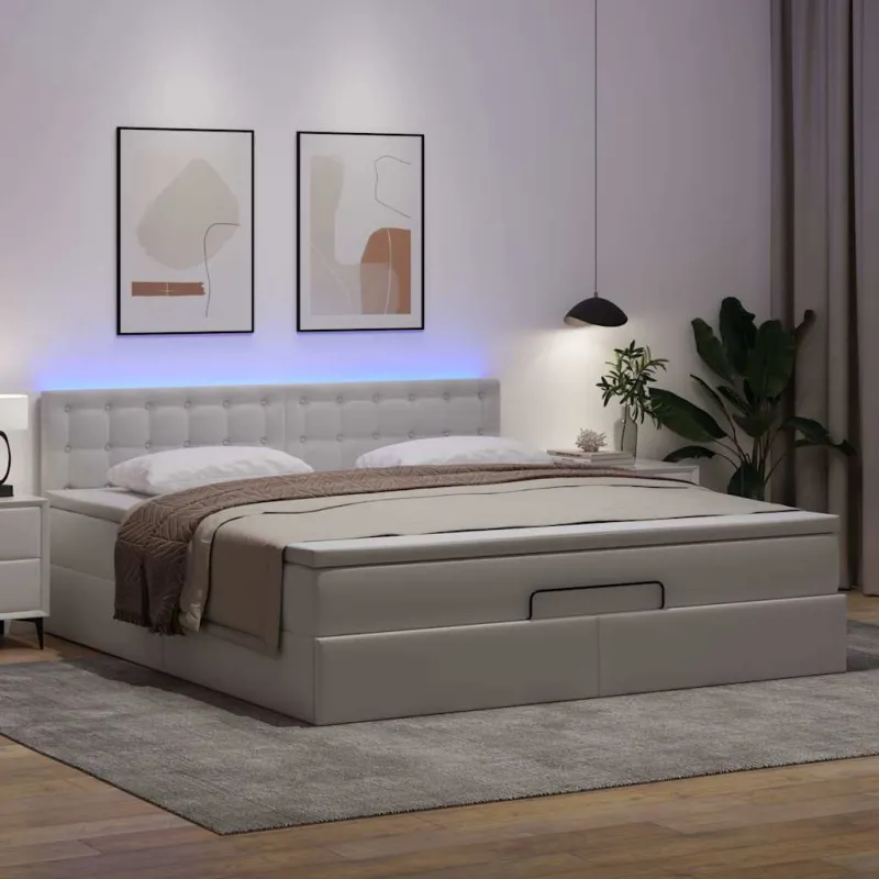 Osmanų lova su čiužiniais ir LED, 160x200cm, dirbtinė oda