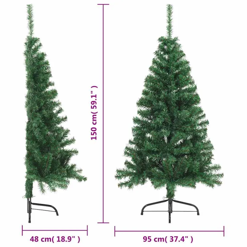 Dirbtinė pusinė Kalėdų eglutė su stovu, žalia, 150cm, PVC