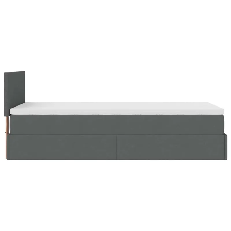 Osmanų lova su čiužiniu ir LED, tamsiai pilkas 90x200cm audinys