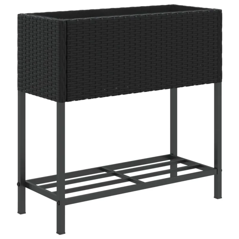 Sodo loveliai su lentyna, 2vnt., juodi, 70x28x70cm, poliratanas