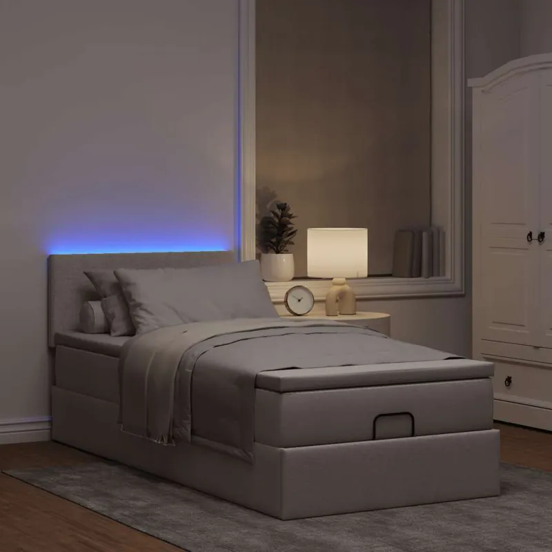 Osmanų lova su čiužiniu ir LED, taupe sp., 90x200cm, audinys