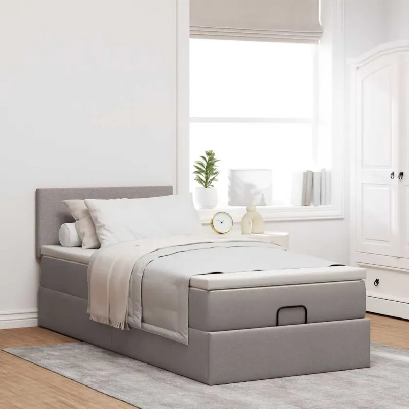 Osmanų lova su čiužiniu ir LED, taupe sp., 90x200cm, audinys