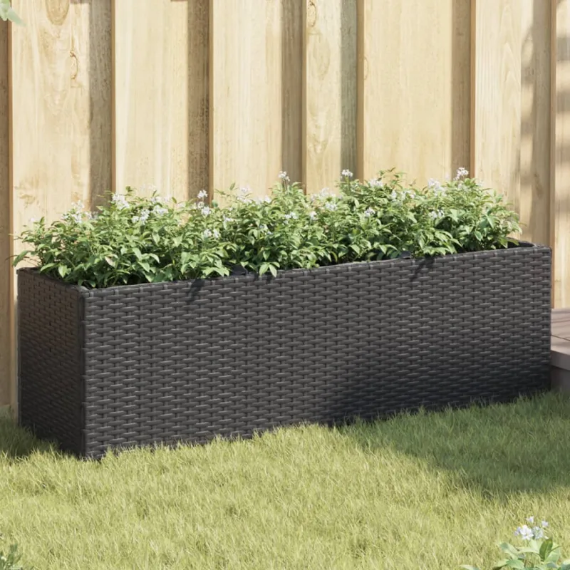 Sodo loveliai su vazonais, 2vnt., juodi, 105x30x32cm, ratanas