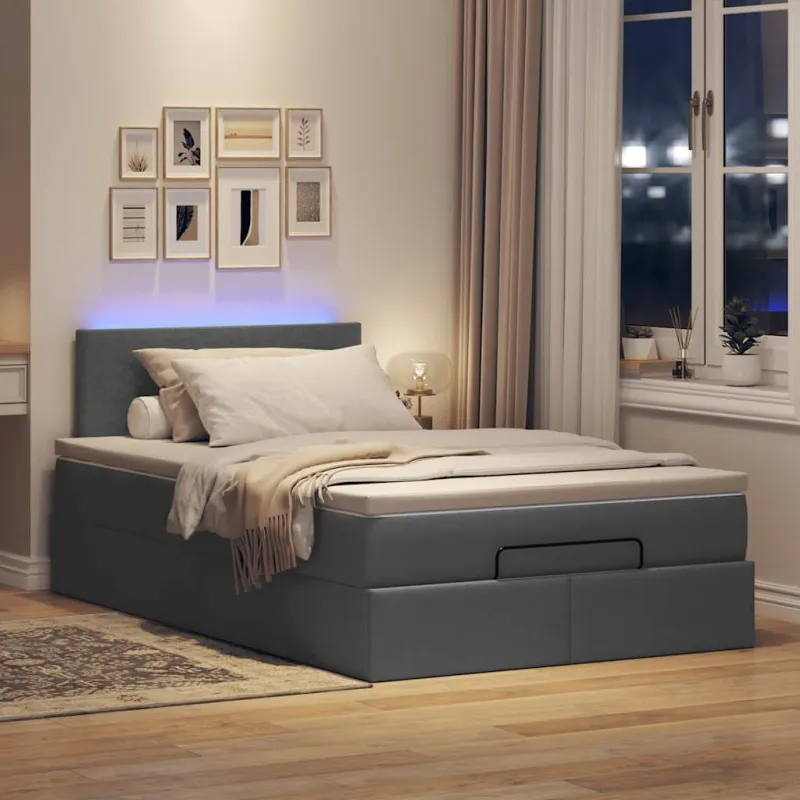 Osmanų lova su čiužiniu ir LED tamsiai pilkas 120x190cm audinys