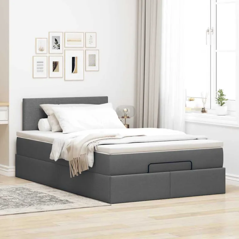 Osmanų lova su čiužiniu ir LED tamsiai pilkas 120x190cm audinys