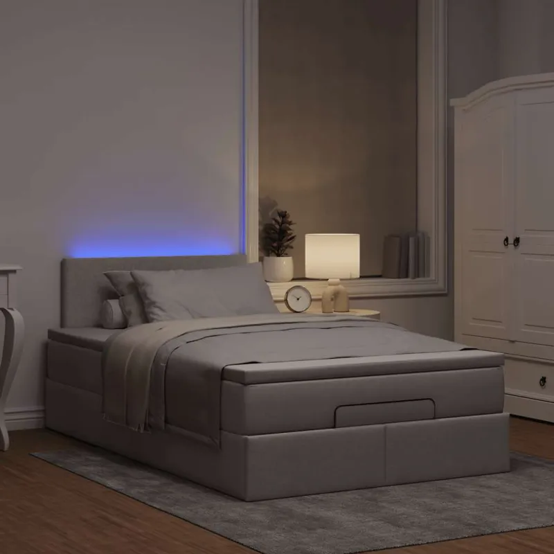 Osmanų lova su čiužiniu ir LED, taupe sp., 120x190cm, audinys