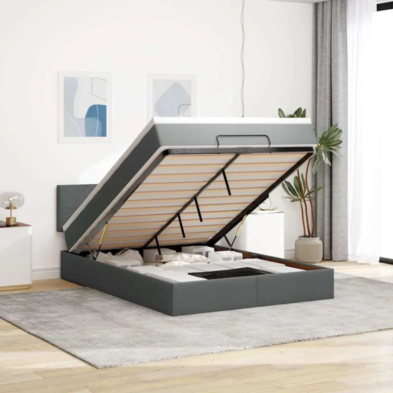 Osmanų lova su čiužiniu ir LED tamsiai pilka 140x190cm audinys