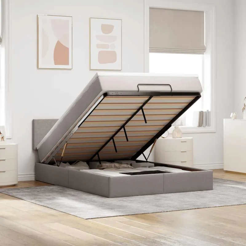 Osmanų lova su čiužiniu ir LED, taupe, 140x190cm, audinys