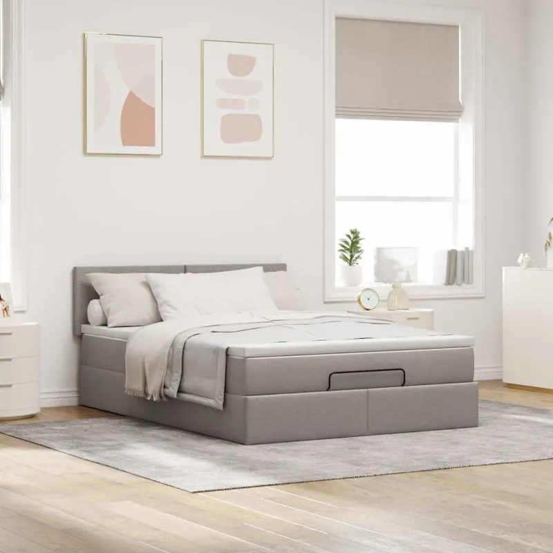 Osmanų lova su čiužiniu ir LED, taupe, 140x190cm, audinys
